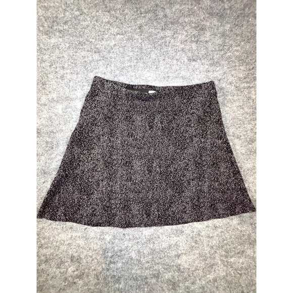 LOFT Black Gray Herringbone A-Line Mini Skirt Size Small Elastic Waist Cotton - Picture 2 of 7